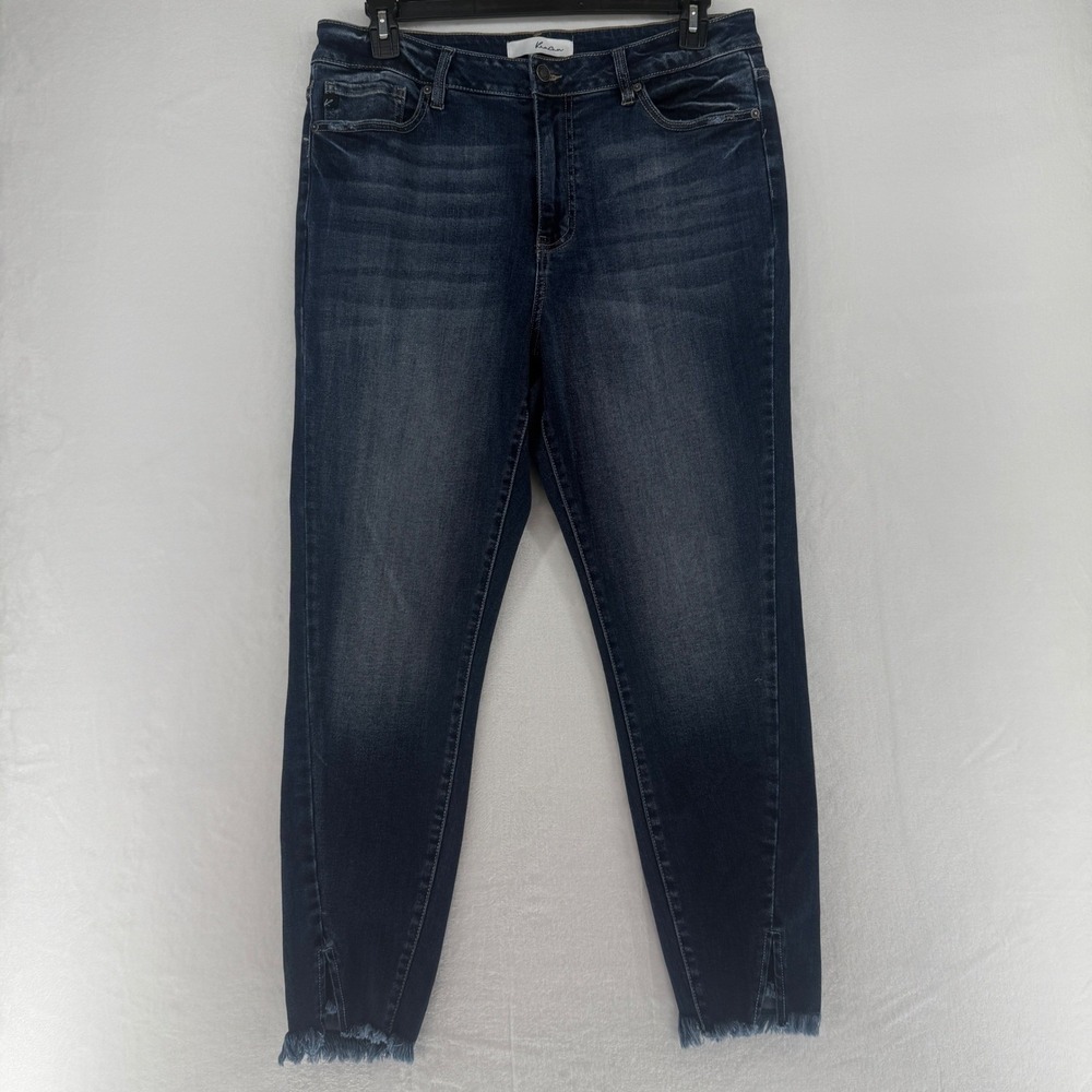 Kancan High Rise Skinny Jeans‎ Womens XL Dark Blue Distressed Frayed Hem